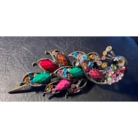 Multicolor NWT Jeweled Peacock Hair Clip / Barrette - Picture 2 of 2